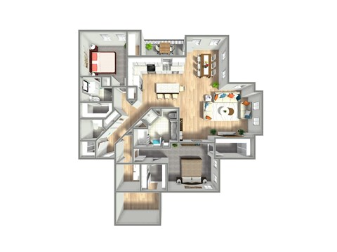 Floor plan for 2 beds, 2 baths, 1671 sqft